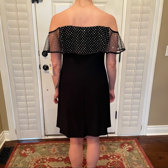 NWT ~MSK SHORT BLACK COCKTAIL DRESS W/GLITZY BODICE FLOUNCE - Picture 3 of 10